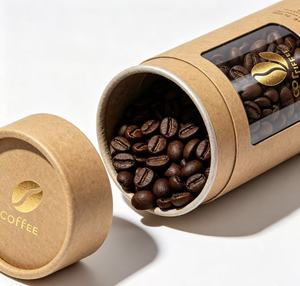 Customizable Kraft Paper Tube with Clear <b>Window</b> for Coffee Beans Packaging Recyclable Gold <b>Foil</b> Logo Area - Product Image 4