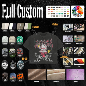 T-shirt Homme Lourd 300 g/m² Personnalisé avec Logo Imprimé Graphique Effet Vieilli Appliqué Col Rond Streetwear Noir - Product Image 5