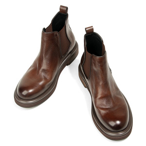 Bottes Chelsea pour hommes en cuir véritable, talon moyen, semelle épaisse, style britannique, bottines d'automne et d'hiver - Product Image 3