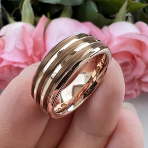 Coolstyle Jewelry In Stock anello vuoto In tungsteno In <span class=keywords><strong>oro</strong></span> <span class=keywords><strong>rosa</strong></span> da 8mm per intarsio personalizzato con scanalature tripli da 1.1mm Domed Comfort Fit - Product Image 3
