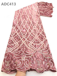 Tela de encaje de guipur nigeriano con lentejuelas Multicolor, tejido de terciopelo bordado a mano - Product Image 5