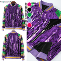 Vêtements Mardi Gras RTS, veste bomber à paillettes, rayures violettes, fermeture éclair côtelée, manteaux scintillants pour femmes, vestes à paillettes pour femmes