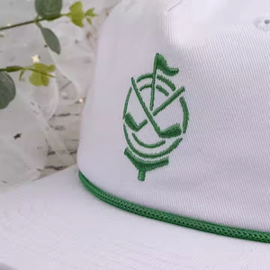 Wholesale Custom Embroidered 5 Panel <strong>Flat</strong> Brim <strong>White</strong> Snapback Hat <strong>Cap</strong> with Rope - Product Image 5