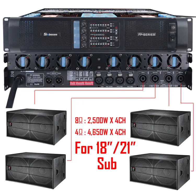 Sinbosen 4 channel PA professional amplifier subwoofer FP22000Q 10000 watt power amplifier