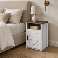 Table de chevet style ferme avec plateau en bois, armoire de rangement à porte de grange, étagère ouverte, table d'appoint de chambre, fourniture d'usine OEM