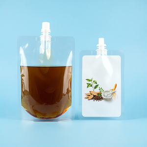 Pochette Doypack transparente personnalisée de 1 oz avec bec verseur <span class=keywords><strong>pour</strong></span> l'emballage de liquides (<span class=keywords><strong>eau</strong></span>, aliments, lait, aliments <span class=keywords><strong>pour</strong></span> animaux, jus, boissons) – Sac Mylar - Product Image 1