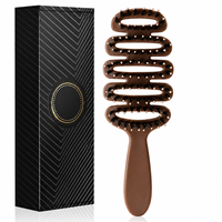 Brosse à cheveux courbée Yunli personnalisable avec logo, en nylon et poils de sanglier mélangés, pour coiffage et séchage, avec ouverture ventilée