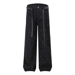 Jeans da Uomo Best-Seller, Moda Nova Hombre, Jeans Baggy Neri e Bianchi con Strass per Uomo - Product Image 5