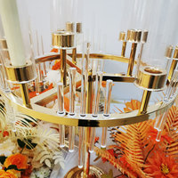 Idée de décoration de mariage créative CXMJ Or 36,6 pouces de haut Porte-bougie en métal et transparent Support de fleurs Centre de table 45-50 cm de diamètre