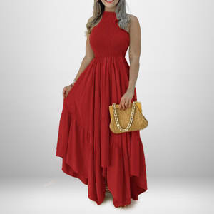 夏季女式中长连衣裙批发定制时尚休闲优雅黄色百褶女式连衣裙 - Product Image 4