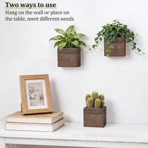 Square Flower <b>Pot</b> <b>Stand</b> 4x4x3.5 Inch Wooden Desktop Planter For Indoor Plants Greenery Decor - Product Image 3