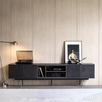 ATUNUS Home Furniture Meuble TV moderne nordique noir en bois de chêne massif Meuble TV de bureau scandinave industriel