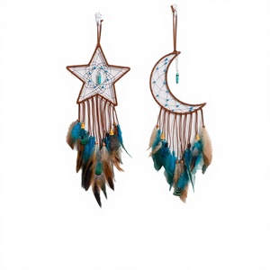 Attrape-rêves éco-responsable fait main de style nordique moderne avec étoiles et lune pour la décoration murale de chambre à coucher, cadeau pour enfants - Product Image 2