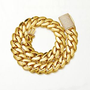 Collana a catena cubana piatta in acciaio inossidabile placcato oro PVD 18K da 8mm-22mm, con chiusura a scatola e zirconi 5A, anti-ossidazione, per uomo e donna - Product Image 4