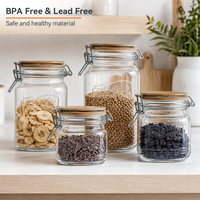 Pot de conservation en verre esthétique hermétique de qualité alimentaire sans BPA avec couvercle en bambou, logo personnalisé, en borosilicate de haute qualité, plusieurs tailles, pour cuisine et garde-manger
