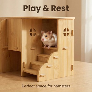 Casa de Bambú Rectangular para Hámster con Escalera Externa, Material Ecológico para Mascotas Pequeñas - Product Image 3