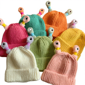 Kids Cute Knit Beanie <b>Hat</b> With Eyeball Appliques Solid Color Unisex Winter <b>Cap</b> For Children 54-56CM - Product Image 4