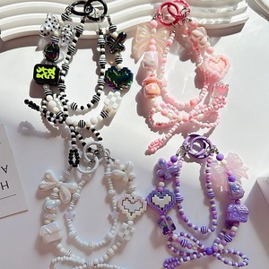 New Phone Case Accessories Heart Bracelet Pendant Colorful Double Hand Short Rope Round Key Lock Phone Lanyard Gift Keychain
