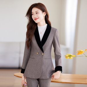 Women's Autumn Color Blocked Suit Set Solid Color Polyester Anti-Wrinkle Professional Casual Wear - Product Image 1