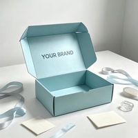 Boîte d'expédition en carton ondulé bleu mat personnalisée avec impression de marque personnalisée pour l'emballage de produits cosmétiques faits à la main, cadeaux et livraisons