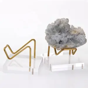 50mm Acrylic Base Metal Arm Crystal Mineral Specimen Rough Stone Shelf Agatel Fossil Display Stand Holder with Copper Bracket
