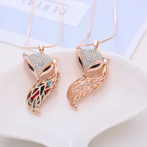 Trending Fashion Jewelry Gold Plated Crystal Big Pendant Nine Tail Fox Long Chain Necklace For women