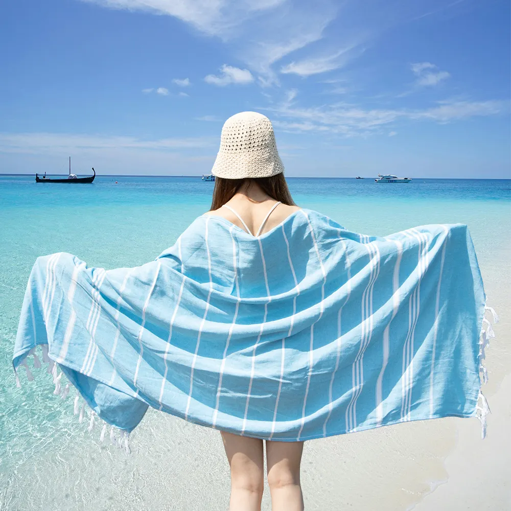 चमकीले रंग का दो-धारीदार समुद्र तट तौलिया पेस्टेमल तुर्की हम्माम स्पा तौलिया कार्बनिक %100 कपास स्नान तौलिया तुर्की में निर्मित