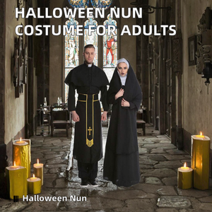 Set Costume da <span class=keywords><strong>Prete</strong></span> per Uomo e da Suora per Donna, Abbigliamento Religioso <span class=keywords><strong>Nero</strong></span> per Halloween, Costume Unisex per Adulti per Cosplay e Spettacoli - Product Image 4