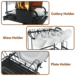 Égouttoir de comptoir multifonctionnel avec système de drainage, organisateur de cuisine, égouttoir à vaisselle, porte-tasses, bac à ustensiles et planche à découper - Product Image 4