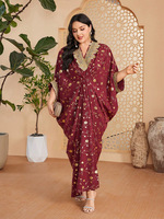 Caftan floral or bourgogne de l'Aïd, vêtements islamiques modestes ornés de grande taille pour les événements festifs saoudiens de Dubaï