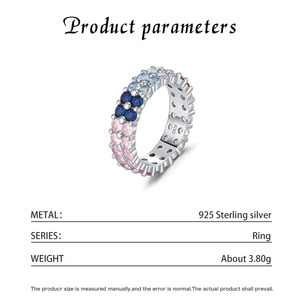 S925 Silver Eternity Band Ring With <b>Pink</b> Blue And Clear Zircon Pave Setting Women's Trendy Everyday Wear Jewelry - Product Image 2