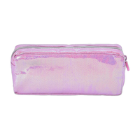 Pochette à crayons personnalisée avec logo, motif fille mignon, hologramme brillant, fleur en appliqué 3D, strass, impression sérigraphique, fermeture éclair