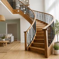 Escalier en colimaçon en chêne, escalier en bois courbé, balustrade en métal noir, escalier hélicoïdal intérieur pour maison moderne à double hauteur