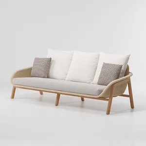 Pátio de vime e sofás sofá de teca pátio mobiliário de jardim ao ar livre