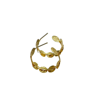 Boucles d'oreilles créoles pour femme, plaqué or martelé, avec disques texturés, style bohème chic, géométriques, pendantes, pour mariage - Product Image 2