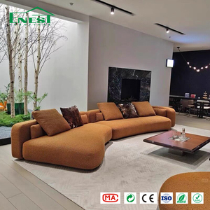 Sofá Seccional Modular Curvo de Terciopelo Rojo <span class=keywords><strong>Cabernet</strong></span> Premium, Sofá Lounge Minimalista para Apartamentos de Lujo - Product Image 2