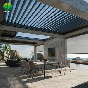 Gazebo métallique électrique télécommandé d'extérieur étanche <span class=keywords><strong>pergola</strong></span> de jardin à <span class=keywords><strong>toit</strong></span> à persiennes en aluminium avec porte coulissante en verre - Product Image 4