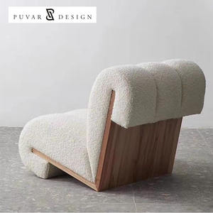 Chaise de loisirs de luxe moderne nordique canapé simple laine d'agneau pouf en bois massif chaise de salon - Product Image 3