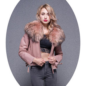 Janefur, venta al por mayor, gran cuello de piel de mapache, piel de oveja, <span class=keywords><strong>abrigo</strong></span> de piel de cordero Real de invierno, <span class=keywords><strong>abrigo</strong></span> de piel de lana de cuero de doble cara - Product Image 2