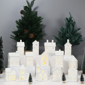 Ceramic LED White <strong>Christmas</strong> <strong>Village</strong> Include White <strong>Christmas</strong> <strong>Village</strong> Houses Decor Xmas Figurine Decoration Tabletop Mantel Shelf - Product Image 1