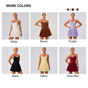 Robe de tennis plissée pour femme à faible MOQ, avec bretelles croisées, séchage rapide, extensible et avec poche - Product Image 3