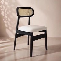 Chaise de salle à manger en bois massif en rotin PE avec coussin en éponge haute densité de style nordique pour salle à manger, maison, cuisine