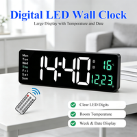 Horloge numérique LED de 16 pouces, multifonctionnelle, horloge murale de bureau, affichage de la température, de la date et du jour, télécommande pour chambre à coucher, bureau