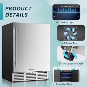 Euhomey 24 Inch Beverage <b>Refrigerator</b> Stainless Steel Built In Under Counter Cooler 180 Can Capacity - Product Image 5