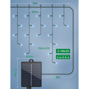 Aigostar all'aperto luci della tenda di natale 100 LED 8 modalità IP65 solare USB per feste - Product Image 4