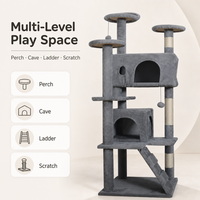 Albero per Gatti in Legno Multilivello con Due Casette, Tiragraffi Avvolti in Corda, Scala Minimalista per Gatti di Taglia Grande, OEM