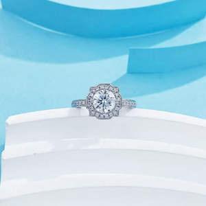 Bague de fiançailles <span class=keywords><strong>solitaire</strong></span> de luxe en platine PT950 à quatre griffes avec diamant de laboratoire et or massif - Product Image 2