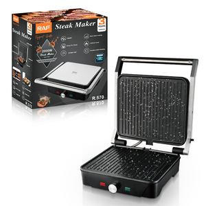 Grille électrique domestique RAF R.570 2000W pour sandwichs et steaks, ouverture à 180 degrés, revêtement antiadhésif, chauffage double face - Product Image 1