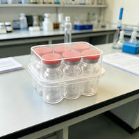 Boîte de 6 flacons de 3 ml de peptides, haute qualité, sans BPA, compatible réfrigérateur (-20°C), conception modulaire, logo et couleur personnalisables, organisation optimisée pour petits flacons.
