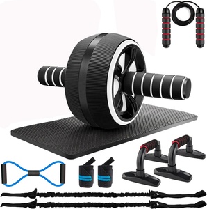 Kit de roues abdominales avec bandes de résistance, tapis de genou, corde à sauter, barre de pompes, équipement de gym à domicile pour la force et les <span class=keywords><strong>exercices</strong></span> abdominaux - Product Image 1